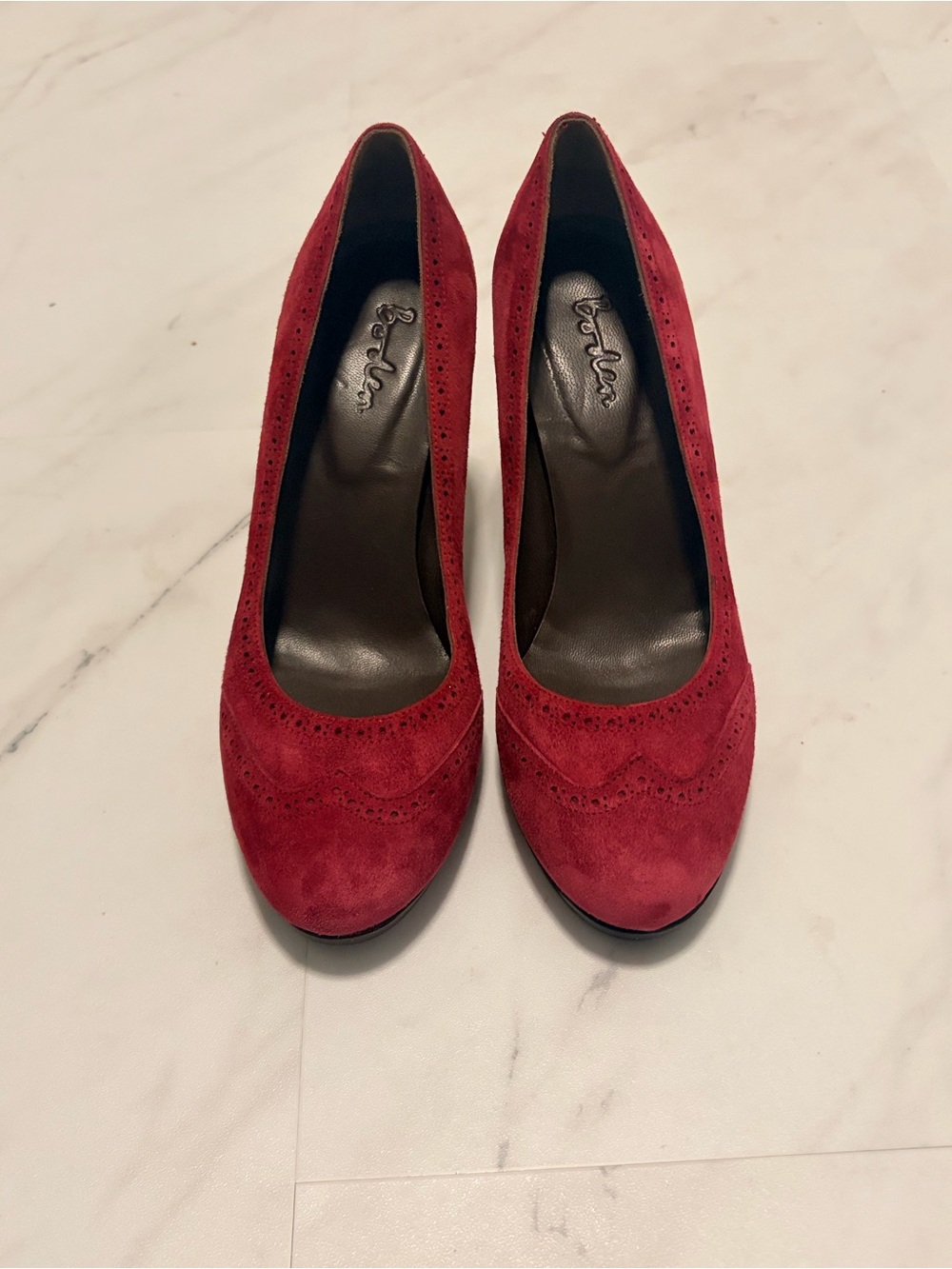 BODEN Womens Size 38 (US 7.5) Burgundy Perforated Suede Leather Pumps EUC - Picture 6 of 13